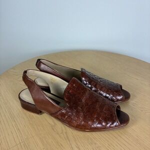 Croft & Barrow Woven Peep Toe Slingback Sandals Women's 7.5 Retro Summer Vintage
